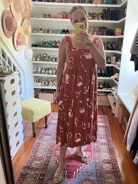 Madewell x Caroline Z Hurley Linen Blend Tank Midi Dress in Abstract Alpha NK457